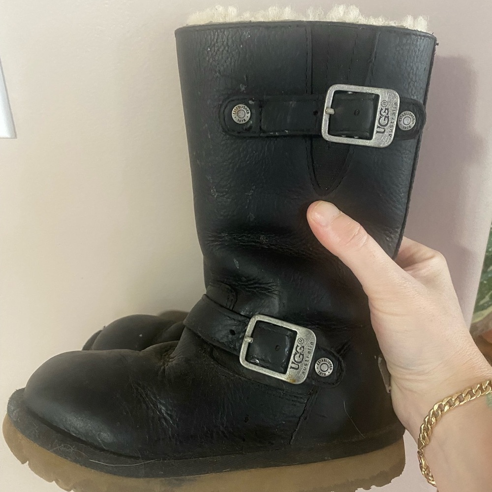 UGG Kids Black Leather Boots